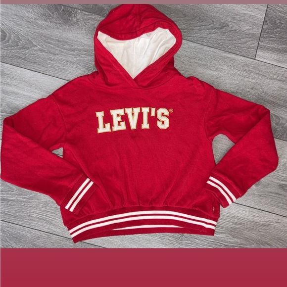 Levi’s Girls Size Large Hooded Sweatshirt Red Graphic Print Hoodie EUC - Picture 1 of 4